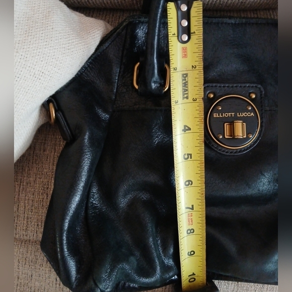 Elliott Lucca Black Genuine Leather Turn Lock Double Handle Bag - Picture 10 of 11